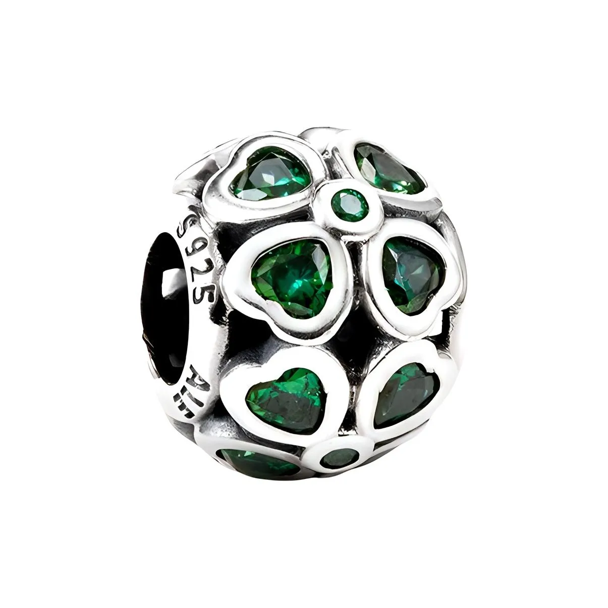 Pandora Sterling Silver 925 пробы, Синтетический кубический цирконий, Ювелирные аксессуары, Зеленый, Женские