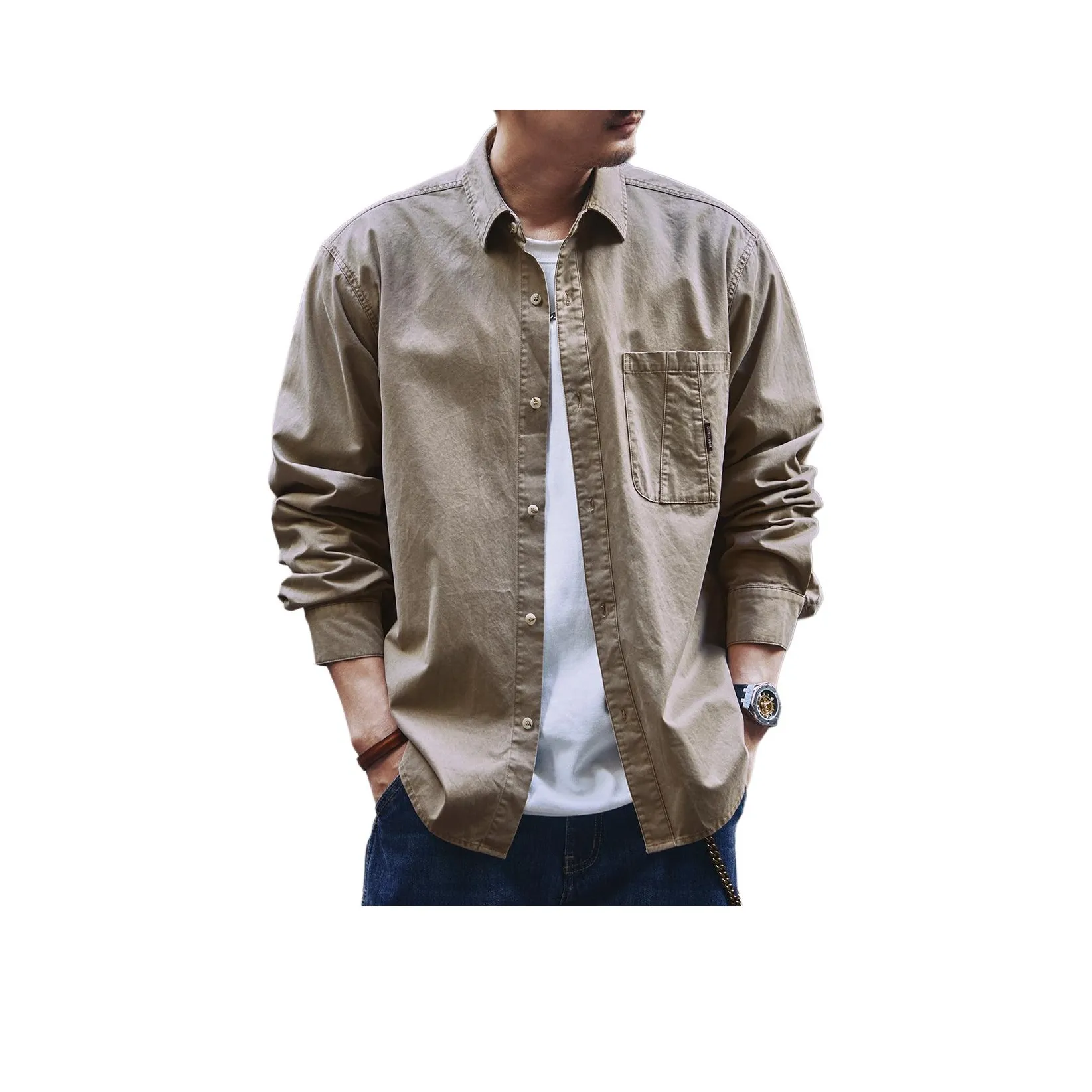 GELANLU Хаки Унисекс Рубашки