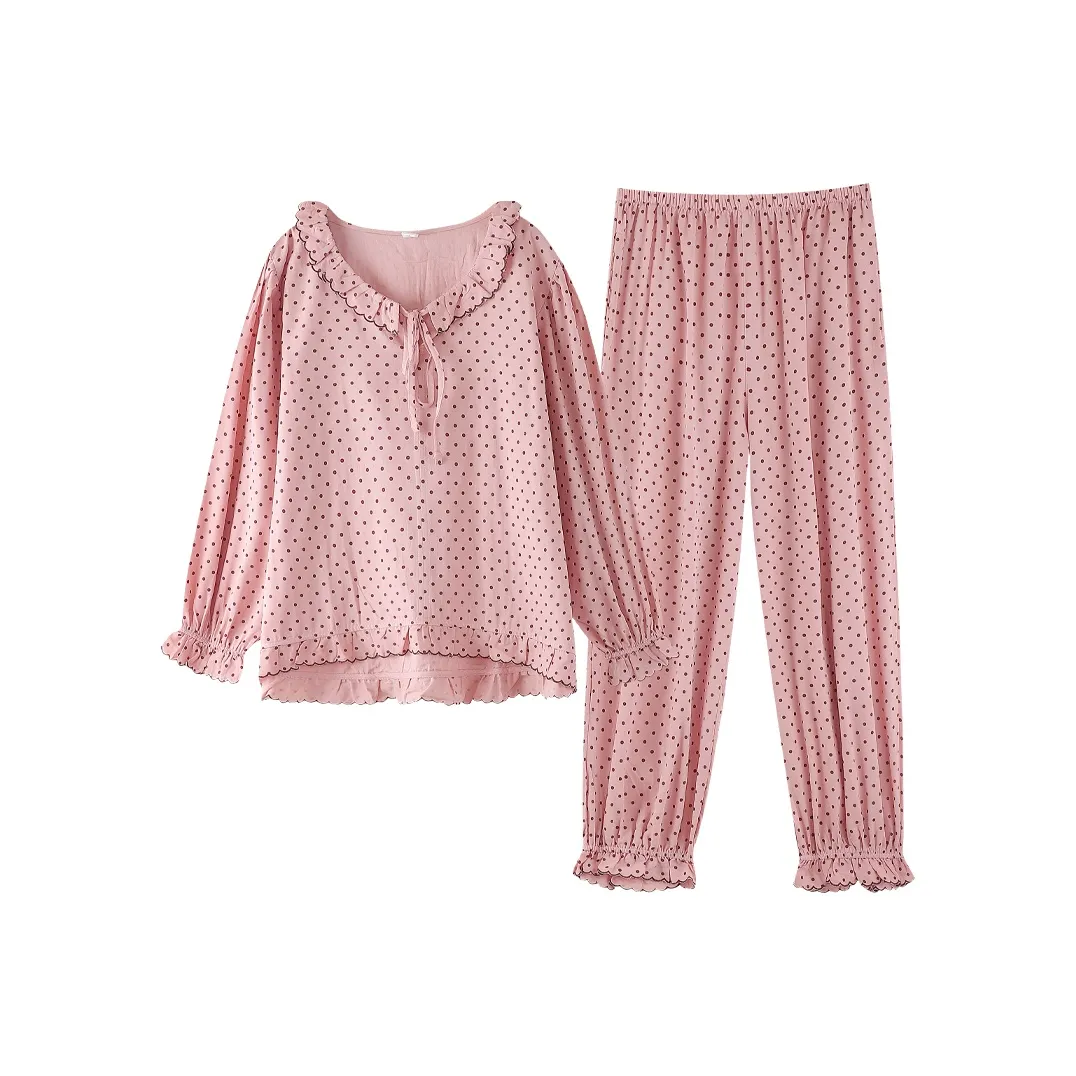 ZumashL Пижамный комплект женский в горошек с принтом кошка
