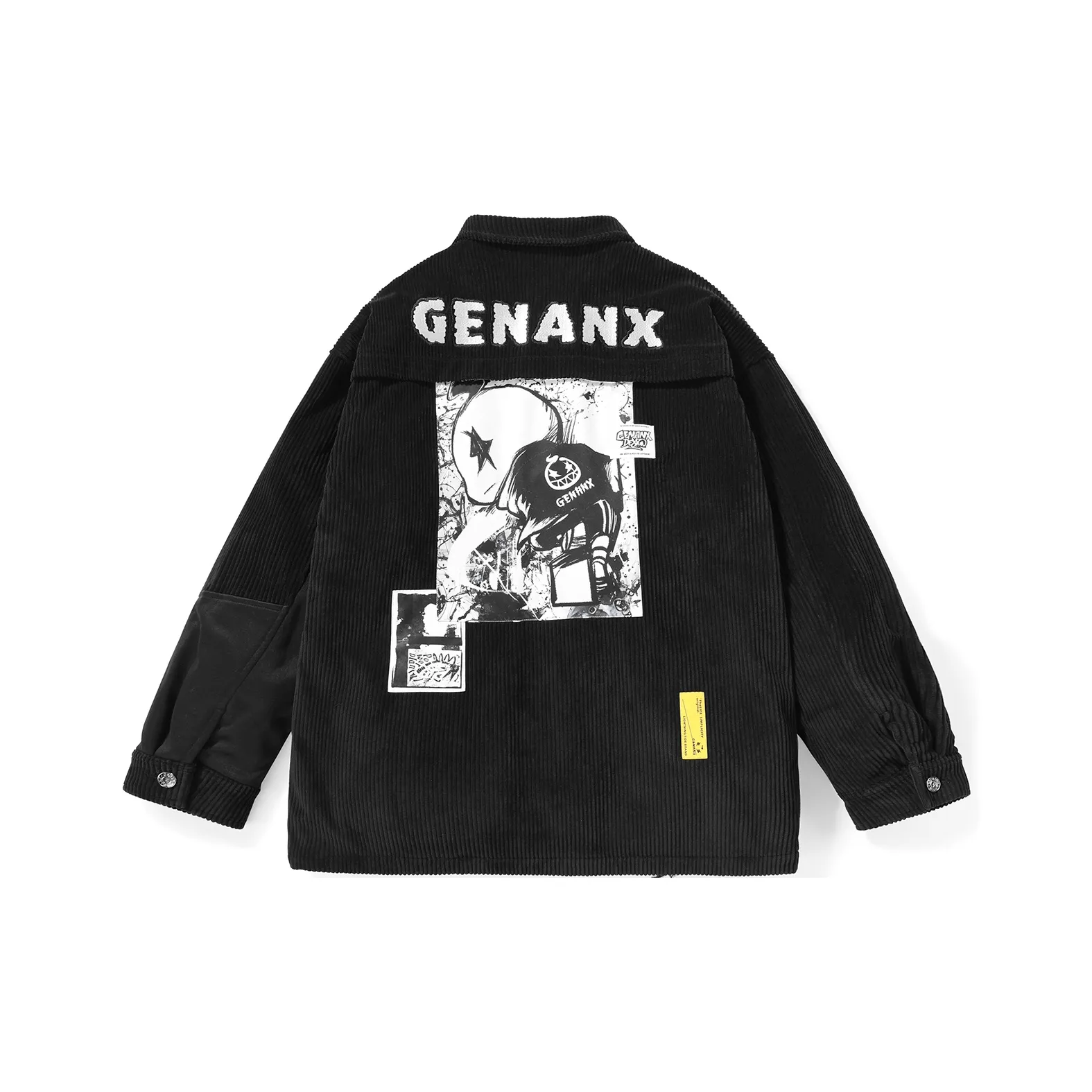 GENANX Letter Lapel Loose Fit Puffer Jacket Unisex Black
