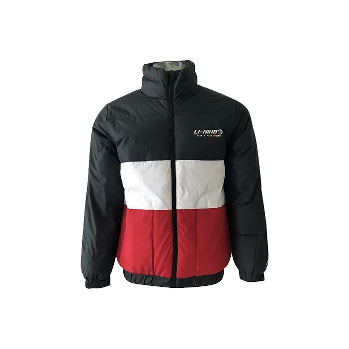 Мужская пуховая куртка с вставкой черный белый красный