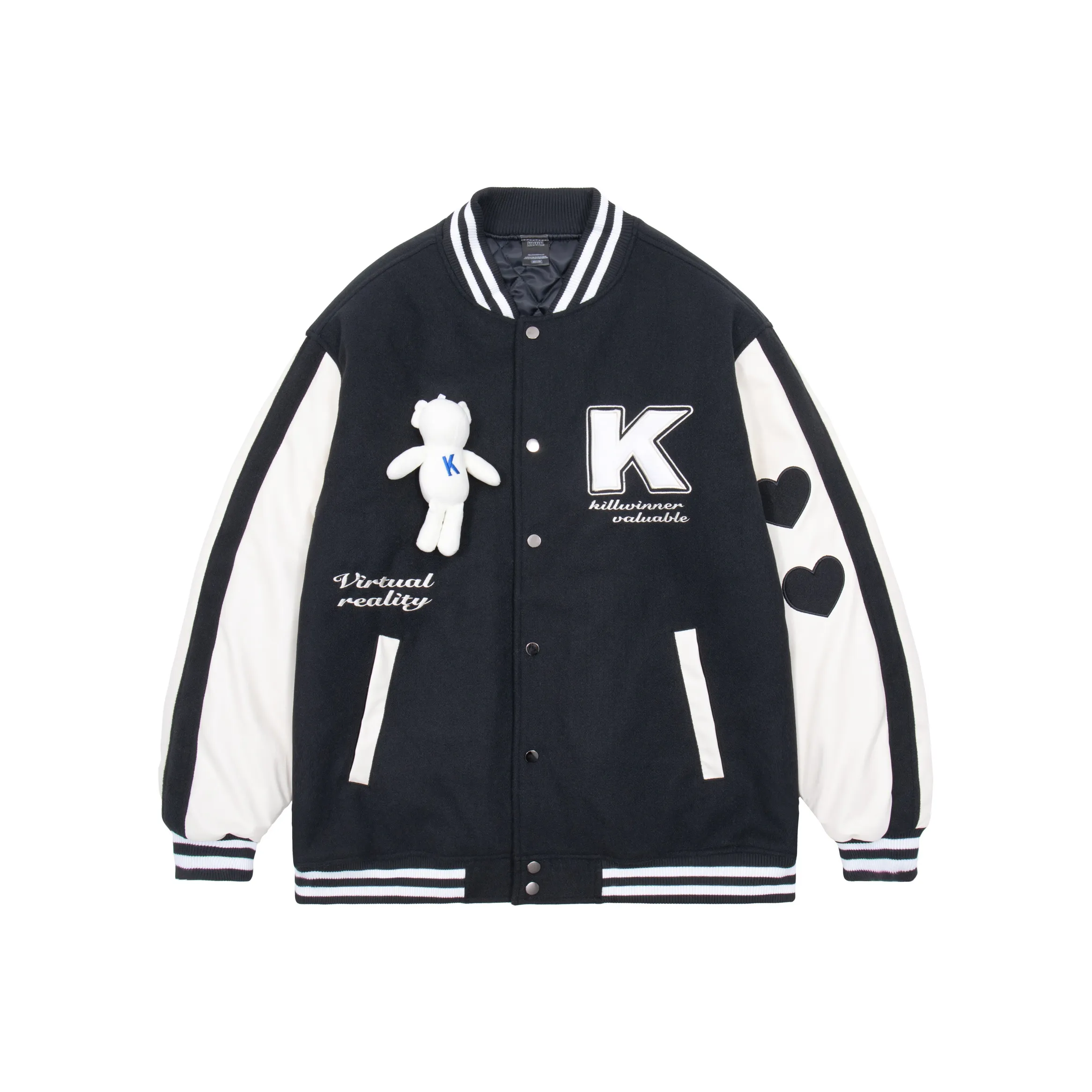 KILLWINNER Мультяшный Бейсбольный воротник Свободный крой Утолщенный хлопковый пуховик Унисекс