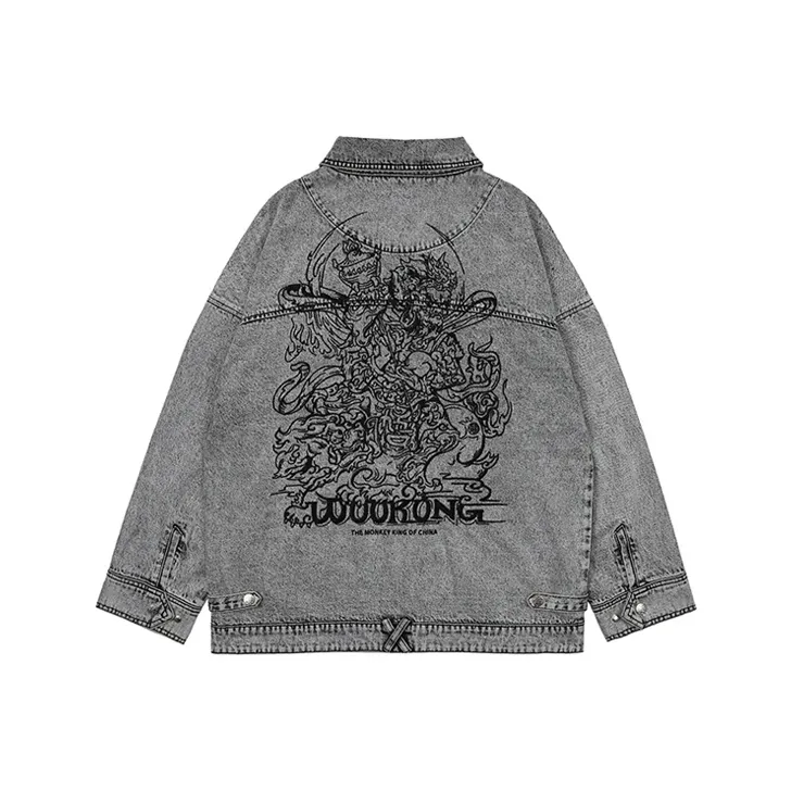 WOOKONG Loose Fit Denim Jacket Men's Dark Gray