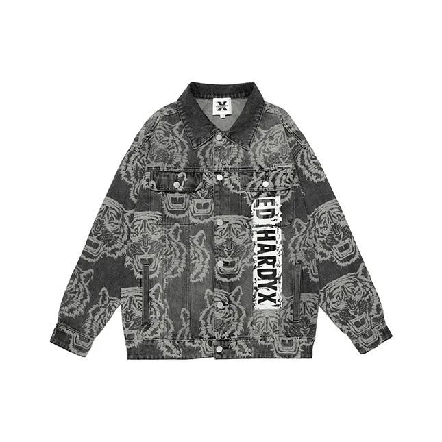 ED HARDY X Denim Jackets Unisex Gray