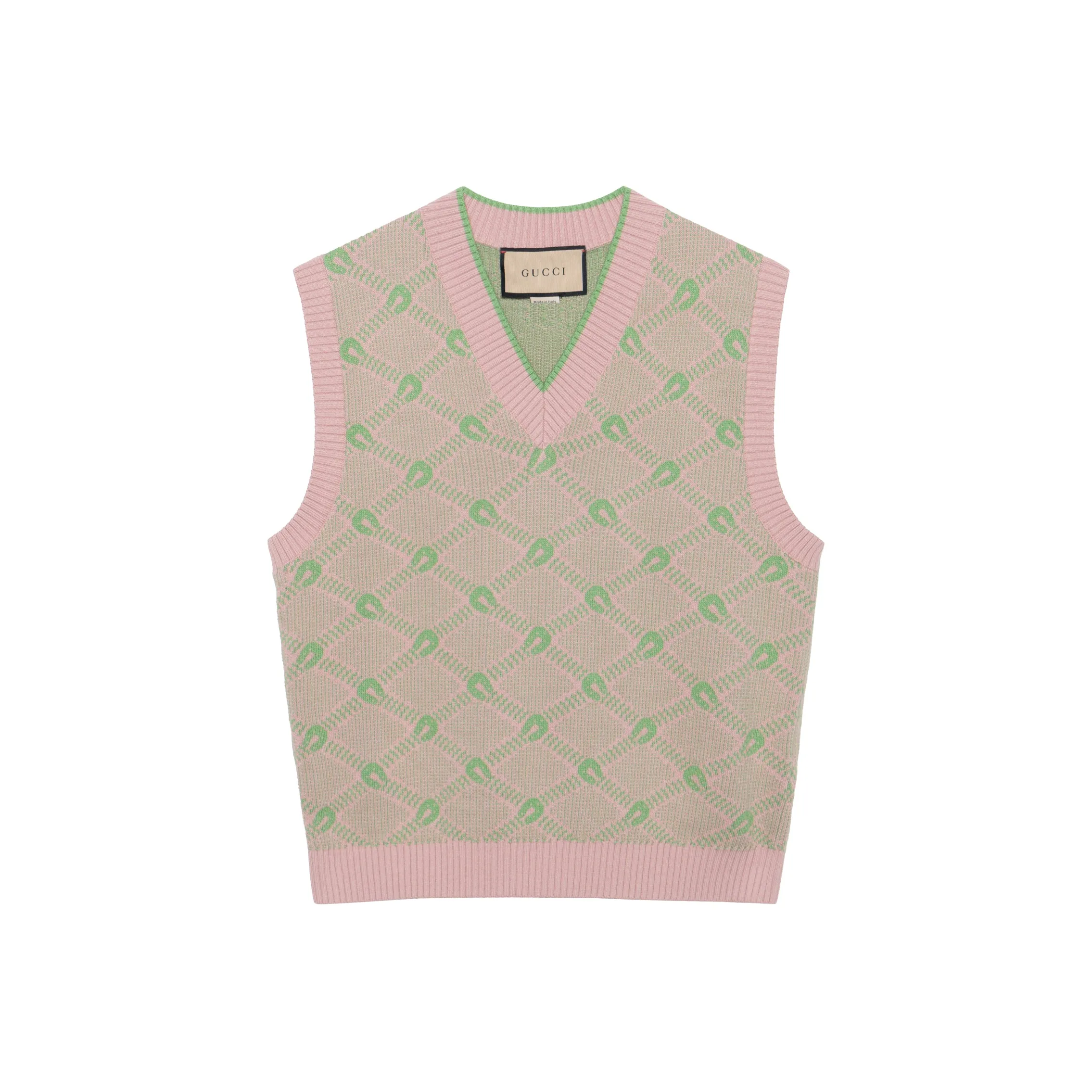 GUCCI Men Wool Cotton Jacquard Knit Vest Pink