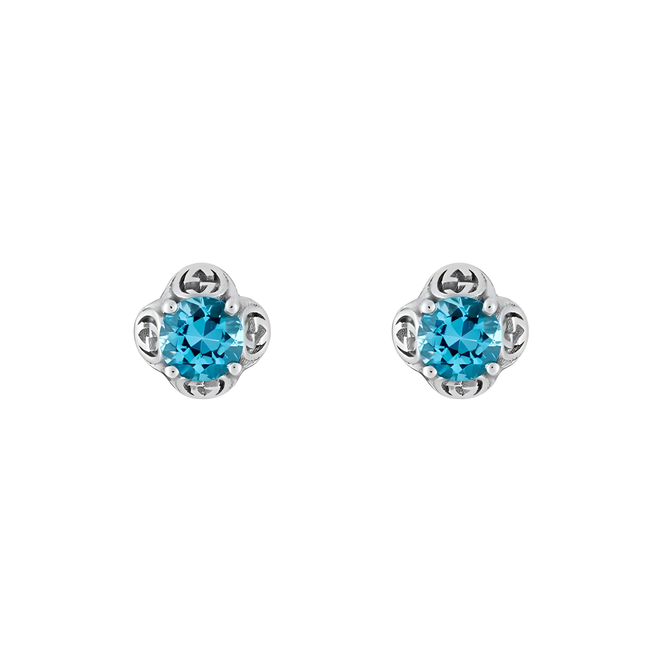 GUCCI 18K White Gold Stud Earrings Women's Blue