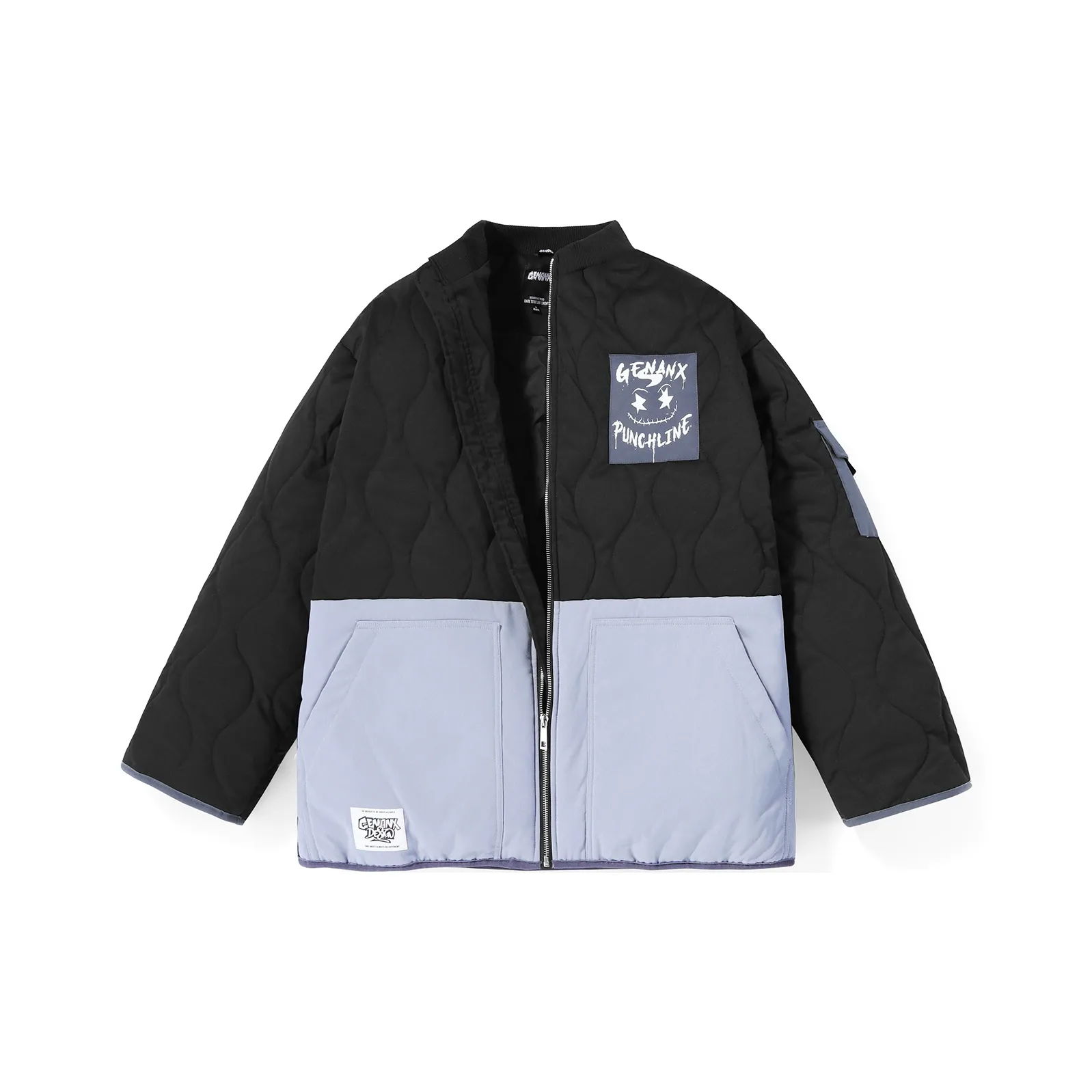 GENANX Letter Colorblock Stand Collar Loose Fit Puffer Jacket Unisex