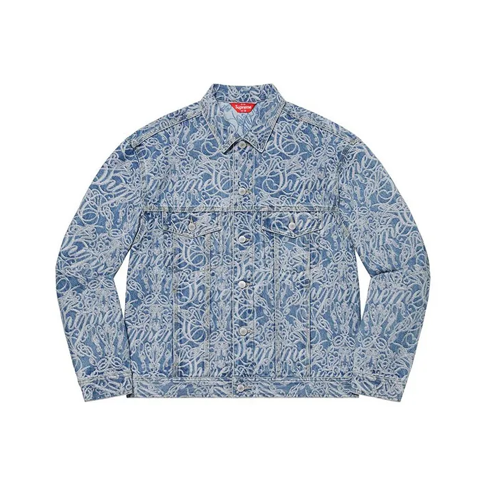 Supreme Script Jacquard Denim Trucker Jacket Washed Black