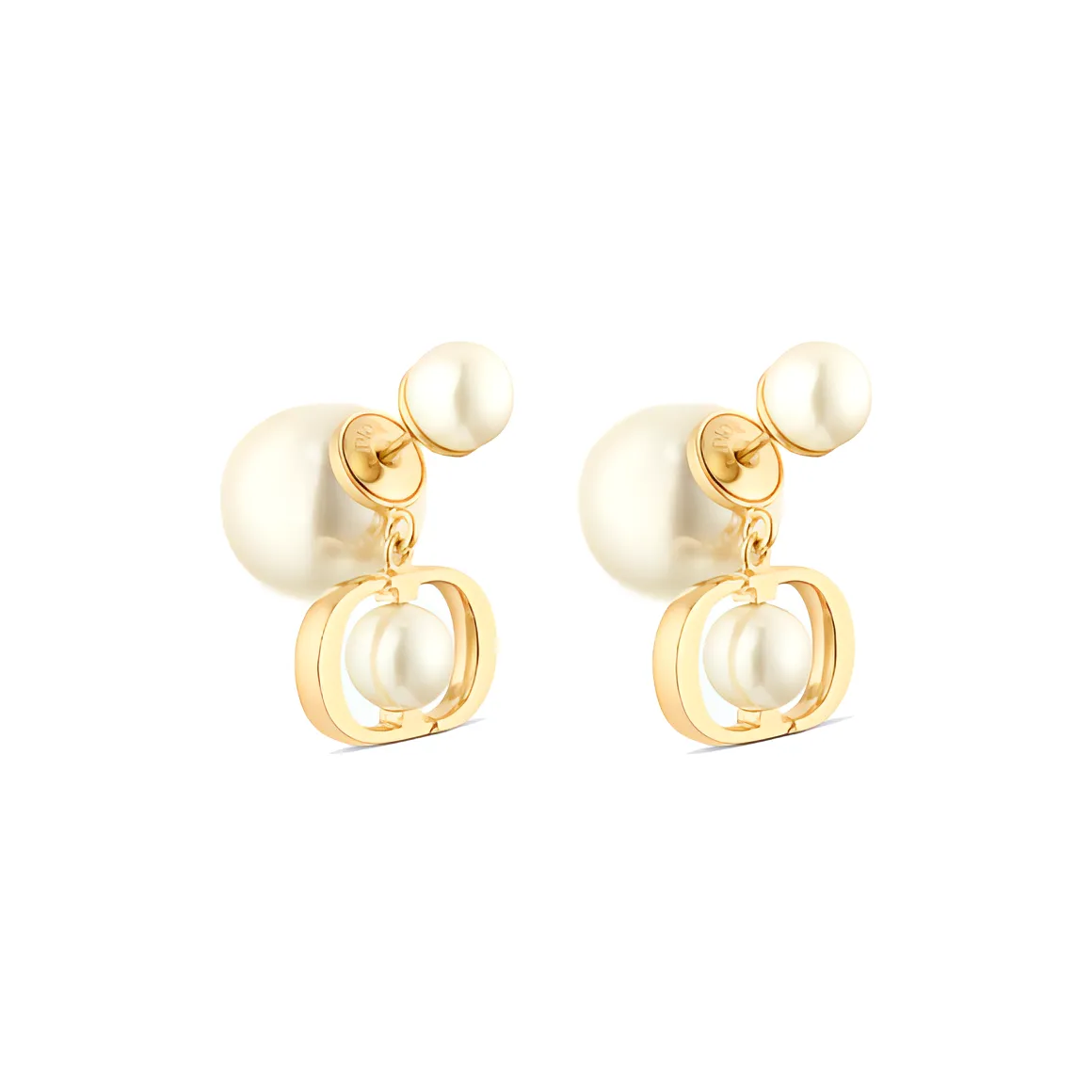 DIOR Resin Pearl Metal Earrings Women's White