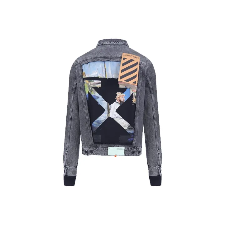 OFF WHITE Slim Fit Logo Print Denim Jersey Jacket