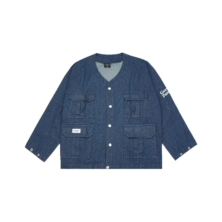WAYNEXZAVIER Loose Fit Thickened Denim Jacket Men's Dark Blue