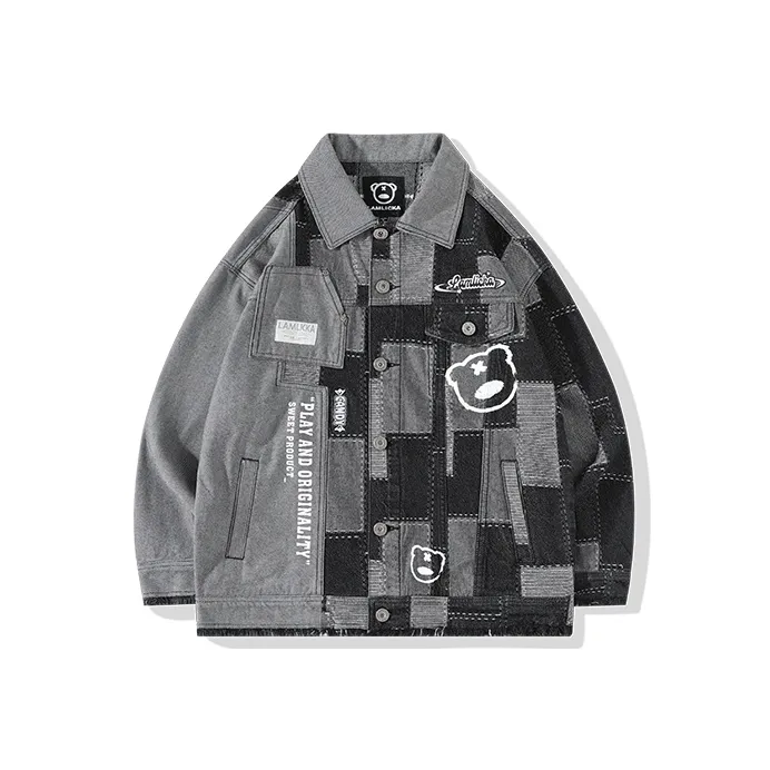 LAMLICKA Loose Fit Denim Jacket Unisex Black LAMLICKA Свободный крой Джинсовая куртка Унисекс Черный