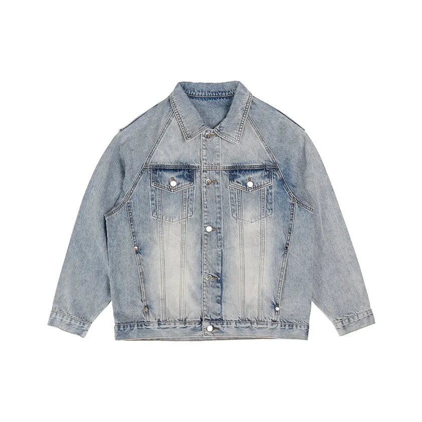 UNTILWERICH Джинсовая куртка свободный крой повседневная мужская серо-синяя