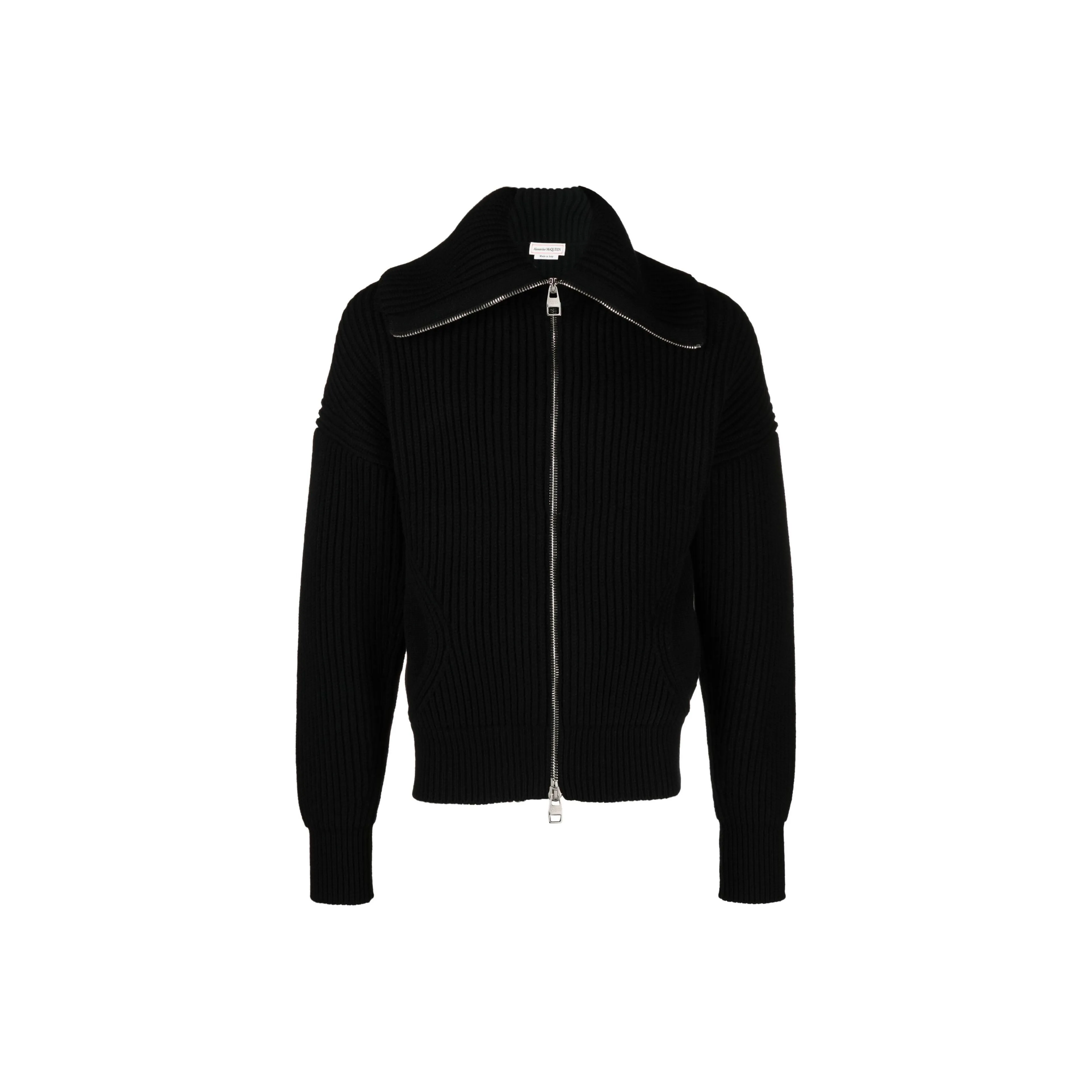 Alexander McQueen Ribbed Knit Zip Up Cardigan