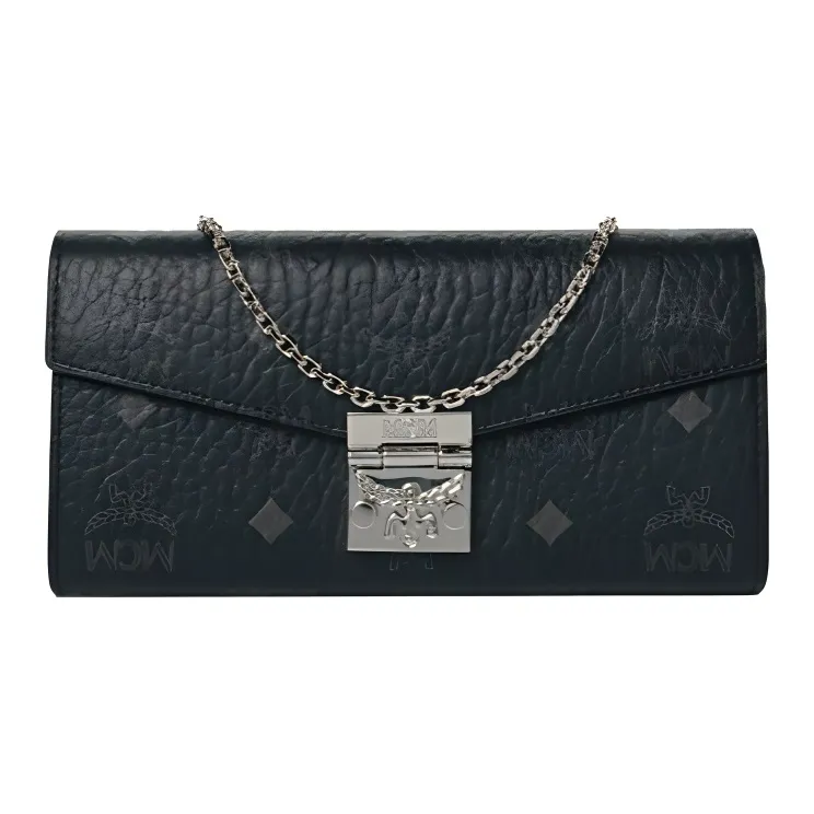 MCM Visetos Coated Canvas With Nappa Leather Trim Wallet, Crossbody Bag, Shoulder Bag Tubas Women's Black