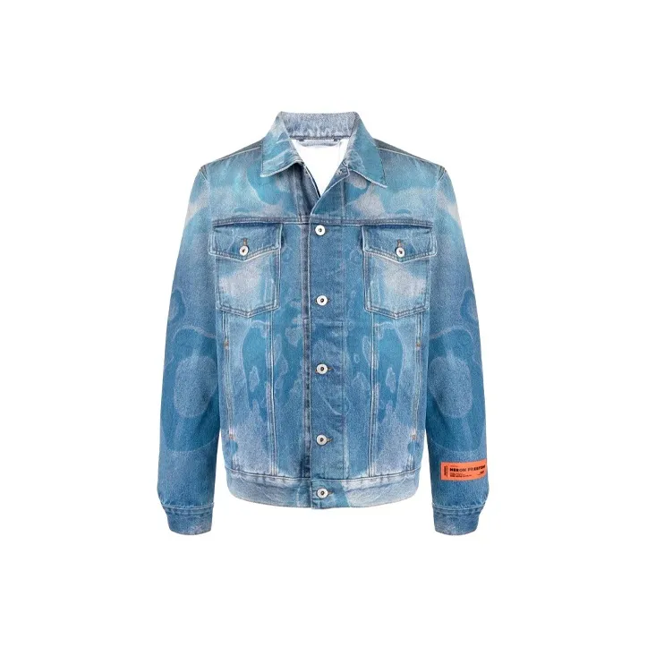 HERON PRESTON Denim Jackets Men's Light Blue