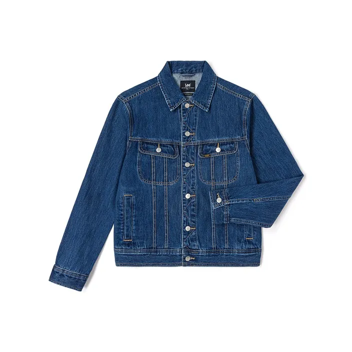 Мужская джинсовая куртка среднего синего цвета с совместным брендом Lee