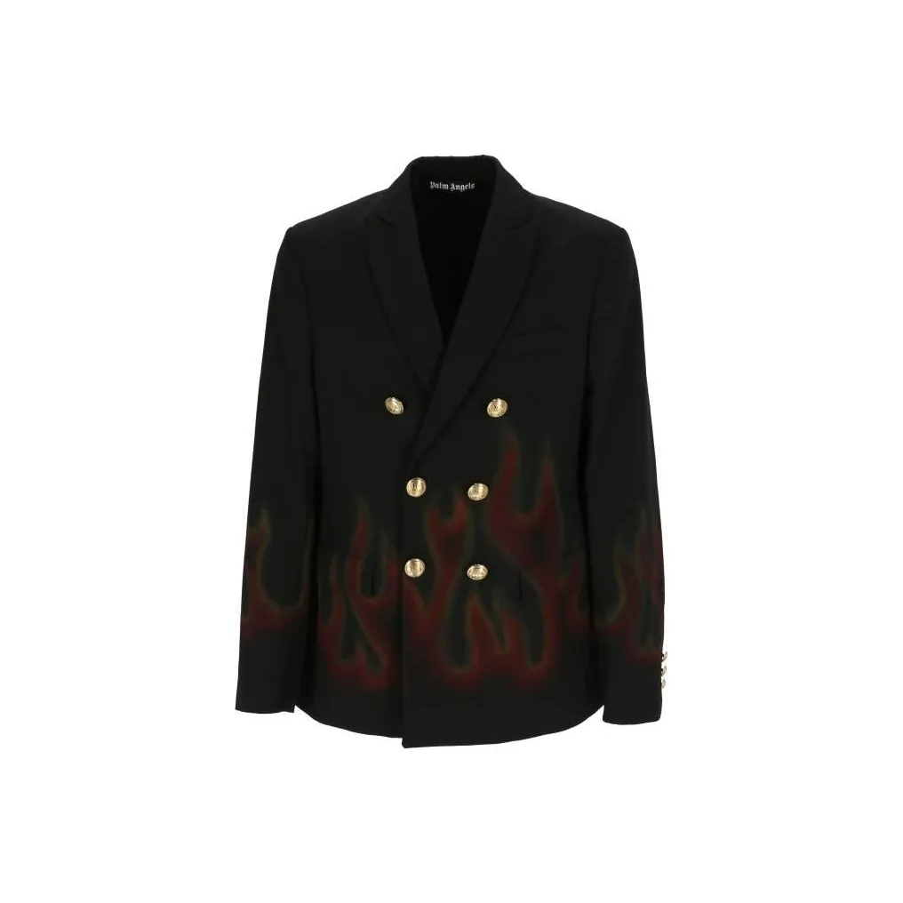 PALM ANGELS Flame-print Double-breasted Blazer