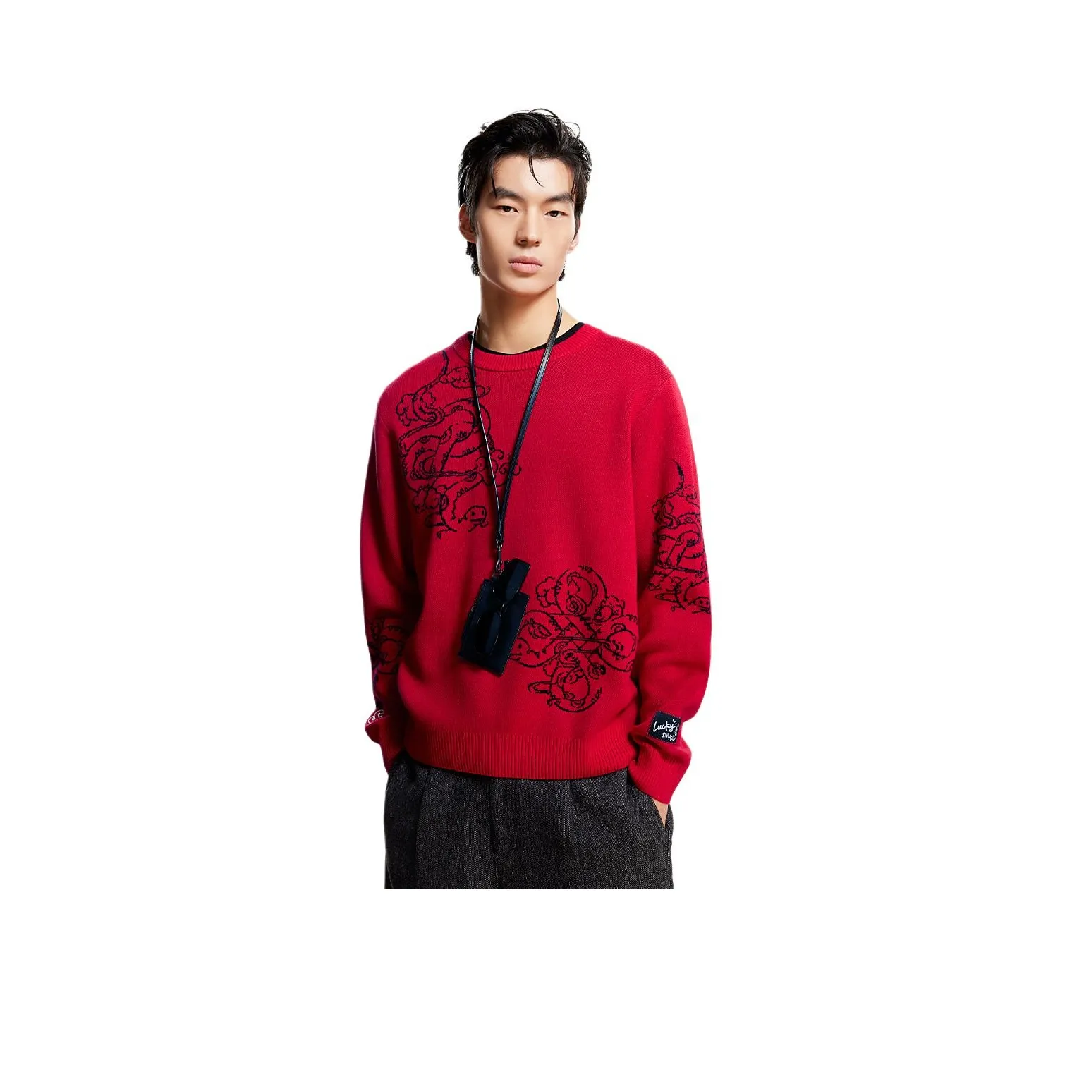 JACK&JONES Snake Year Collection Красный F16 Мужской Трикотаж