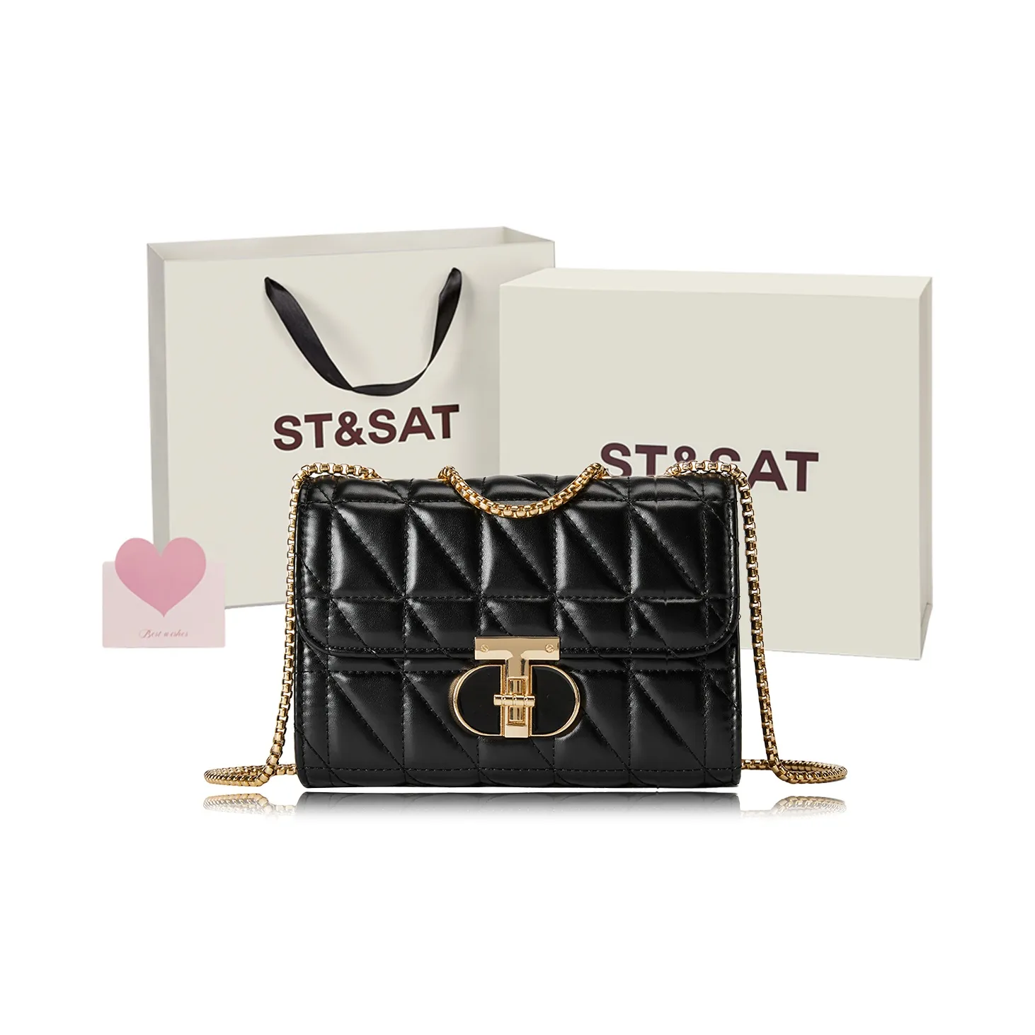 ST&SAT Synthetic Leather Shoulder Bag, Crossbody Bag, Handbag Women's Black/White