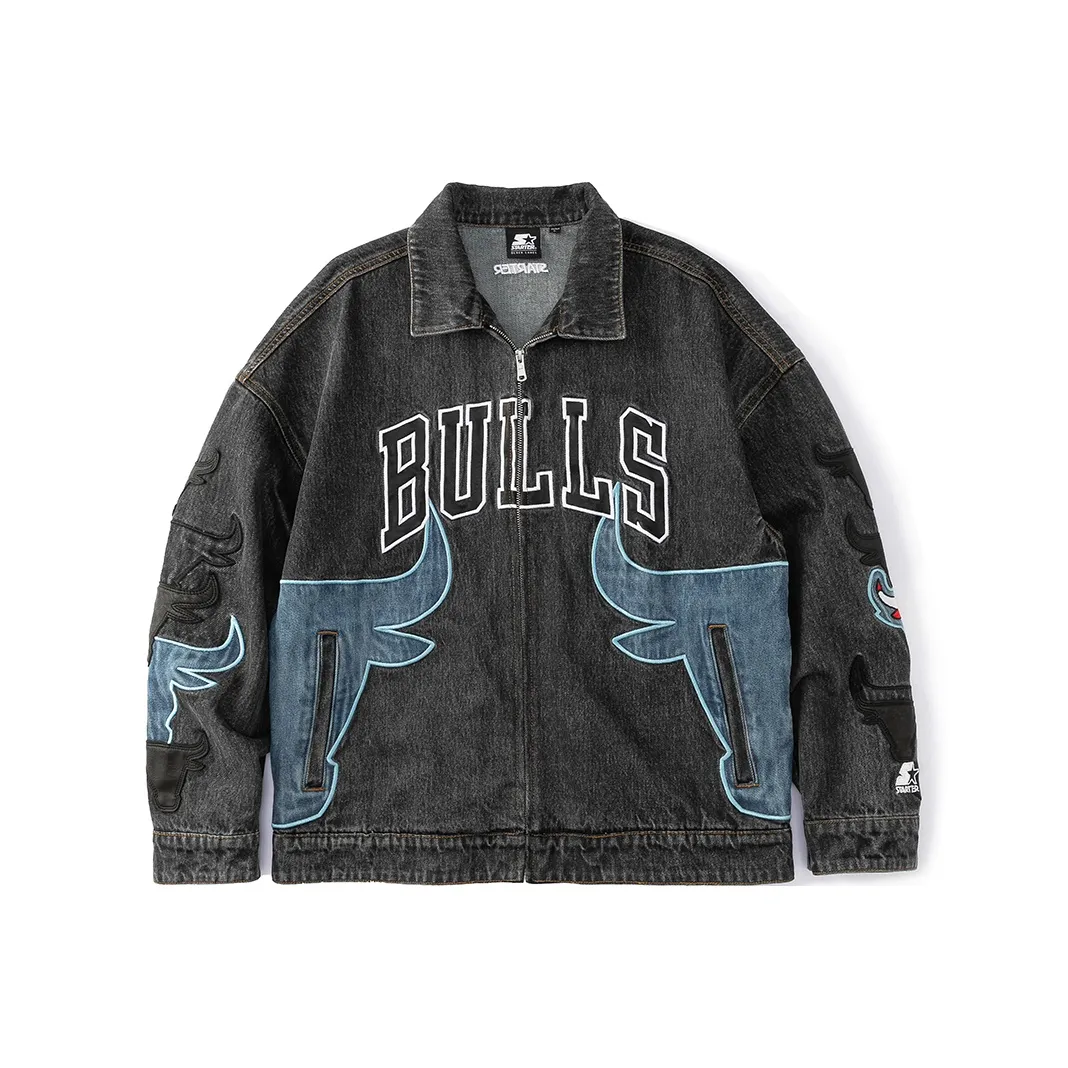 Nba X STARTER Denim Jackets Unisex Gray