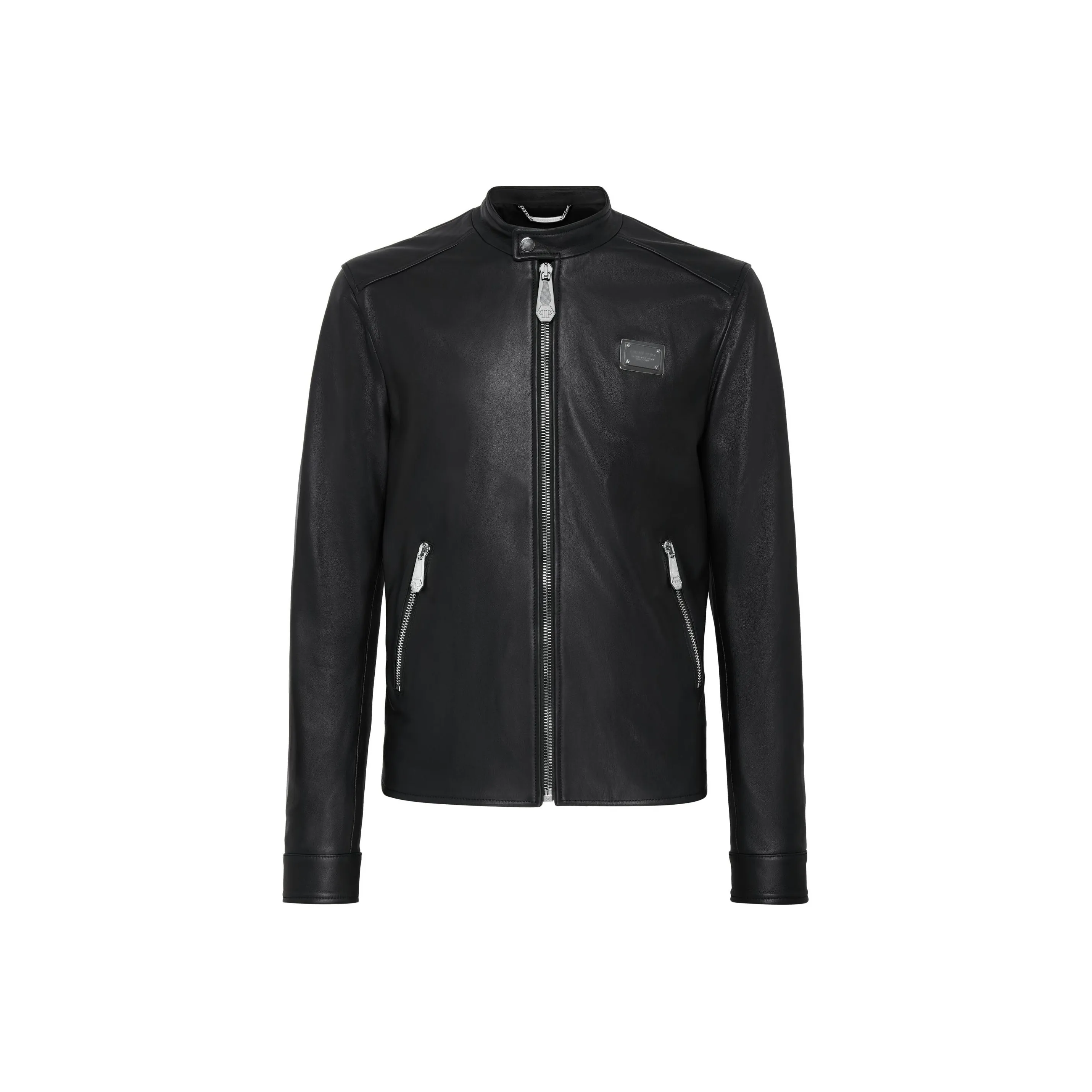 PHILIPP PLEIN Leather Moto Jacket Statement Jackets Coats Men's Black