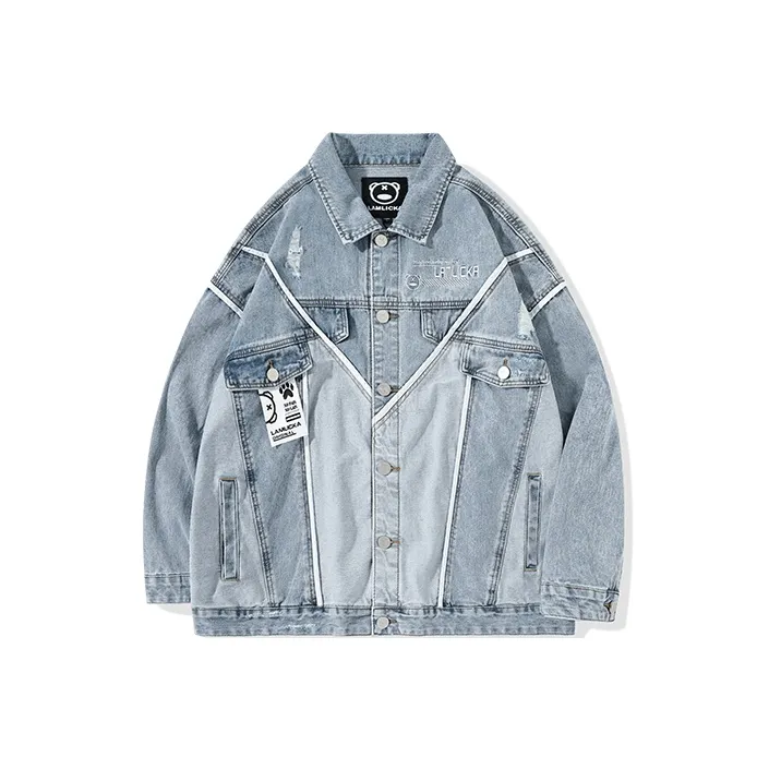 LAMLICKA Loose Fit Denim Jacket Unisex Blue LAMLICKA Свободный крой Джинсовая куртка Унисекс Синий