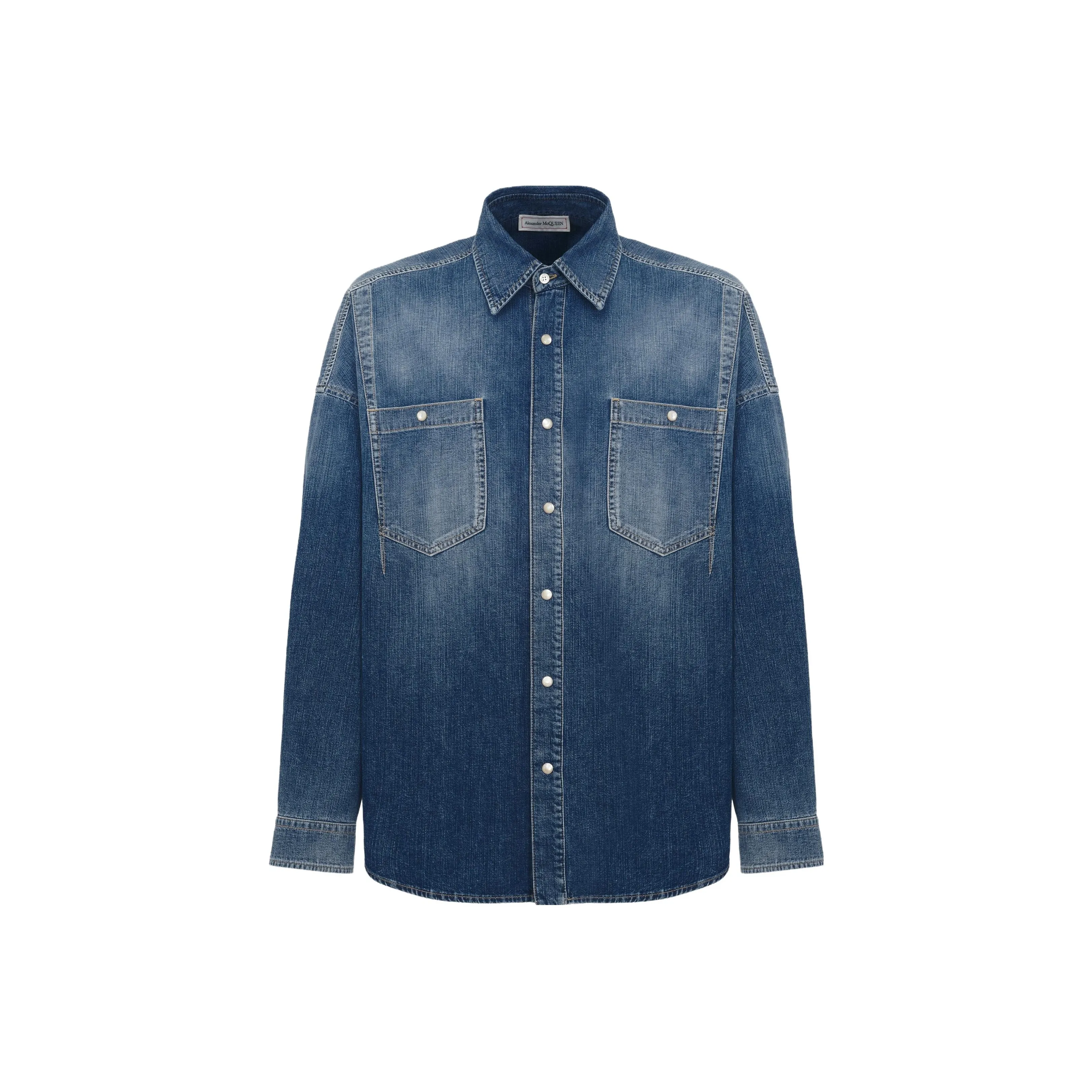Alexander McQueen Dart Detailed Long Sleeved Denim Shirt