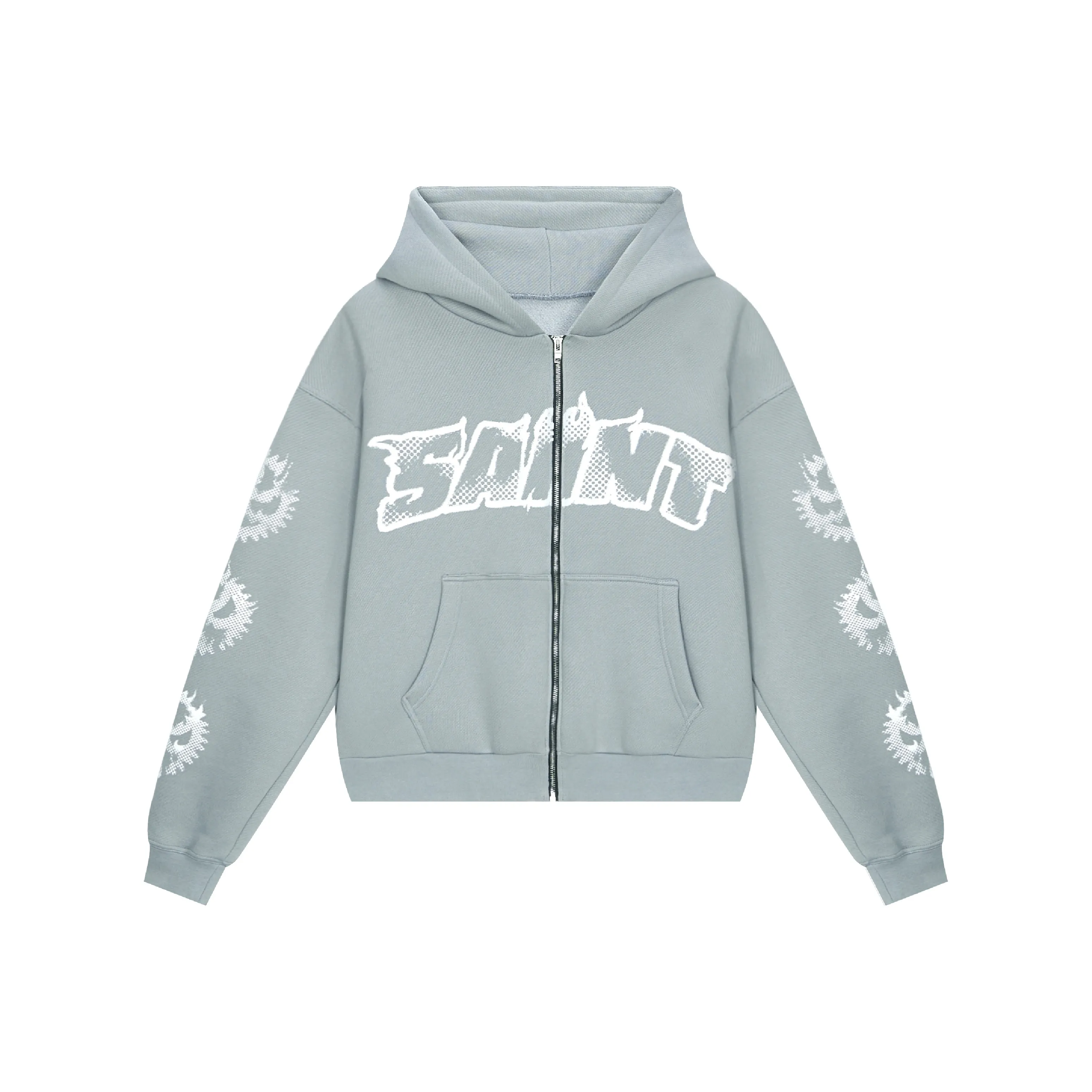 RESERFF Heavyweight Washed Velvet Hooded Sweatshirt Men's American Zipper Cardigan Winter Unisex Mist Gray