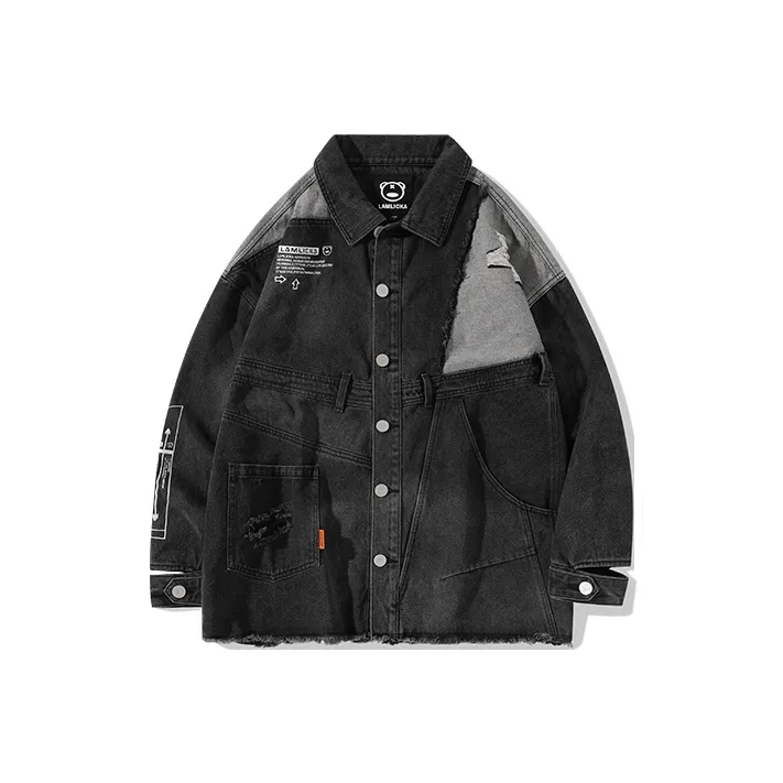 LAMLICKA Loose Fit Denim Jacket Unisex Black LAMLICKA Свободный крой Джинсовая куртка Унисекс Черный