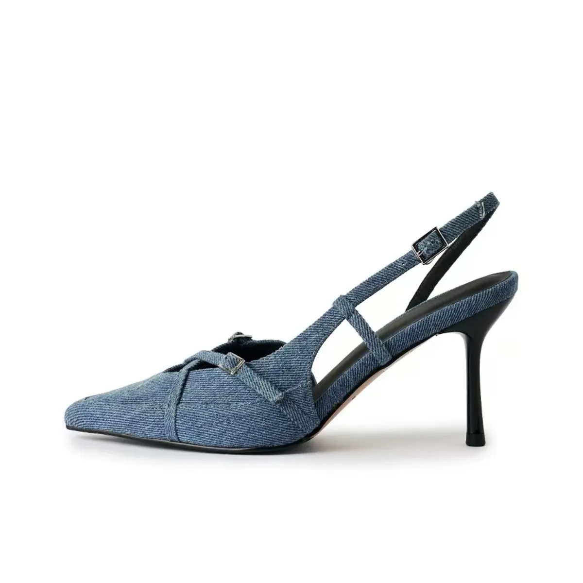 CZRSK Узкий каблук высокий каблук 8 см женский джинсовый синий