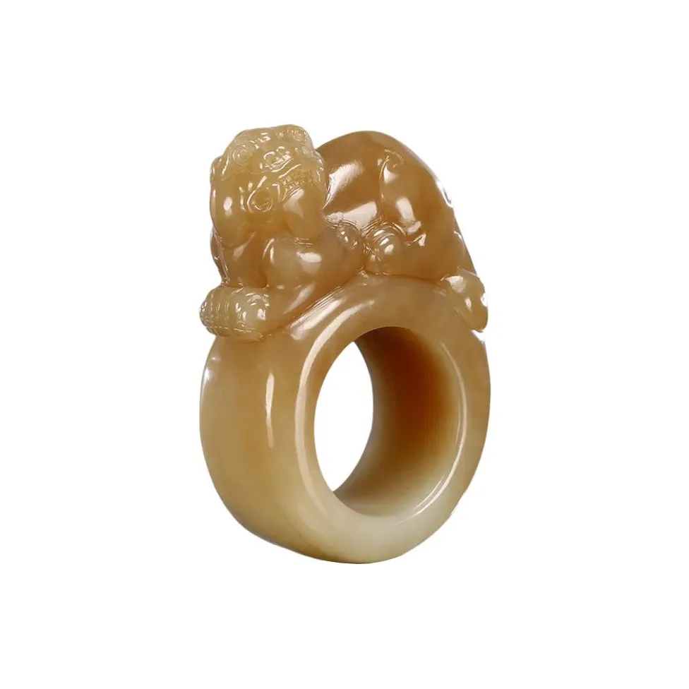 Enjoy Auspicious Beast, Thumb Ring & Elegant Collectibles Sugar Jade Unisex