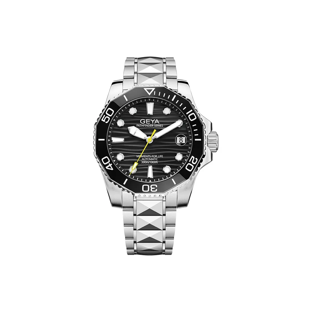 GEYA Механический механизм ремешок из волфомивной стали и нержавеющей стали часы для мужчин зеленый циферблат