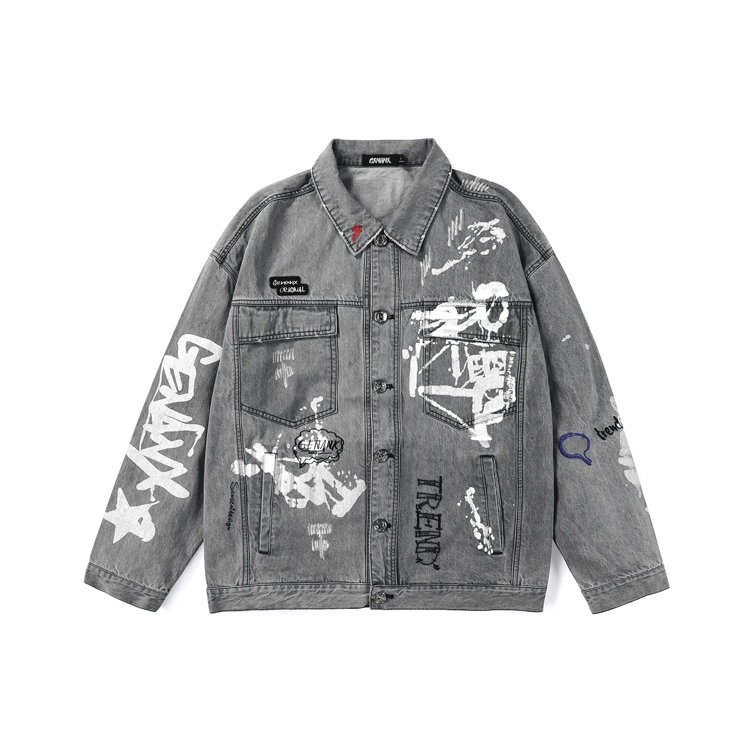GENANX Denim vermelho jacket Unisex Gray