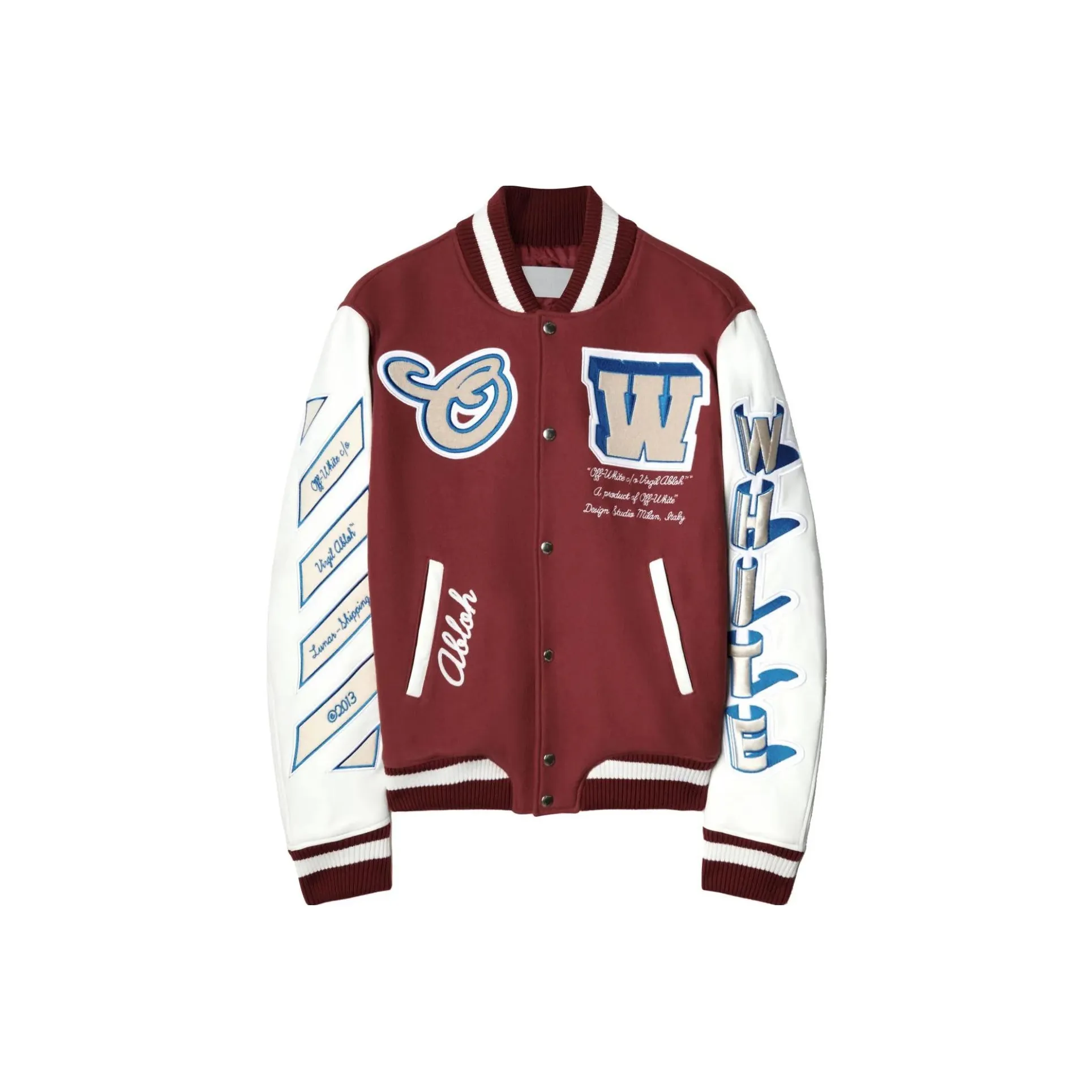OFF WHITE Varsity Wool Blend Bomber Jacket