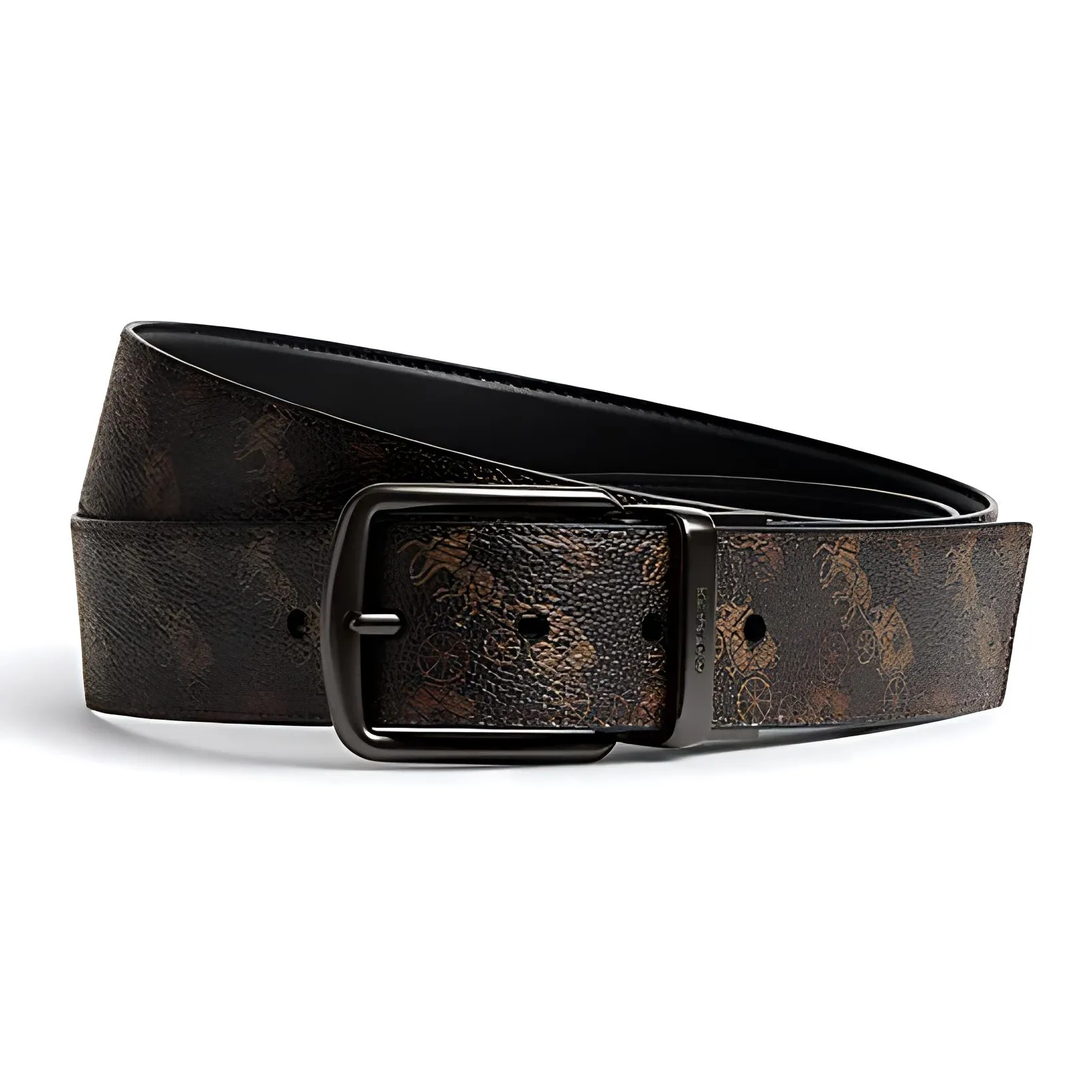 COACH Cow Leather Belts Unisex Brown Width 3.8cm