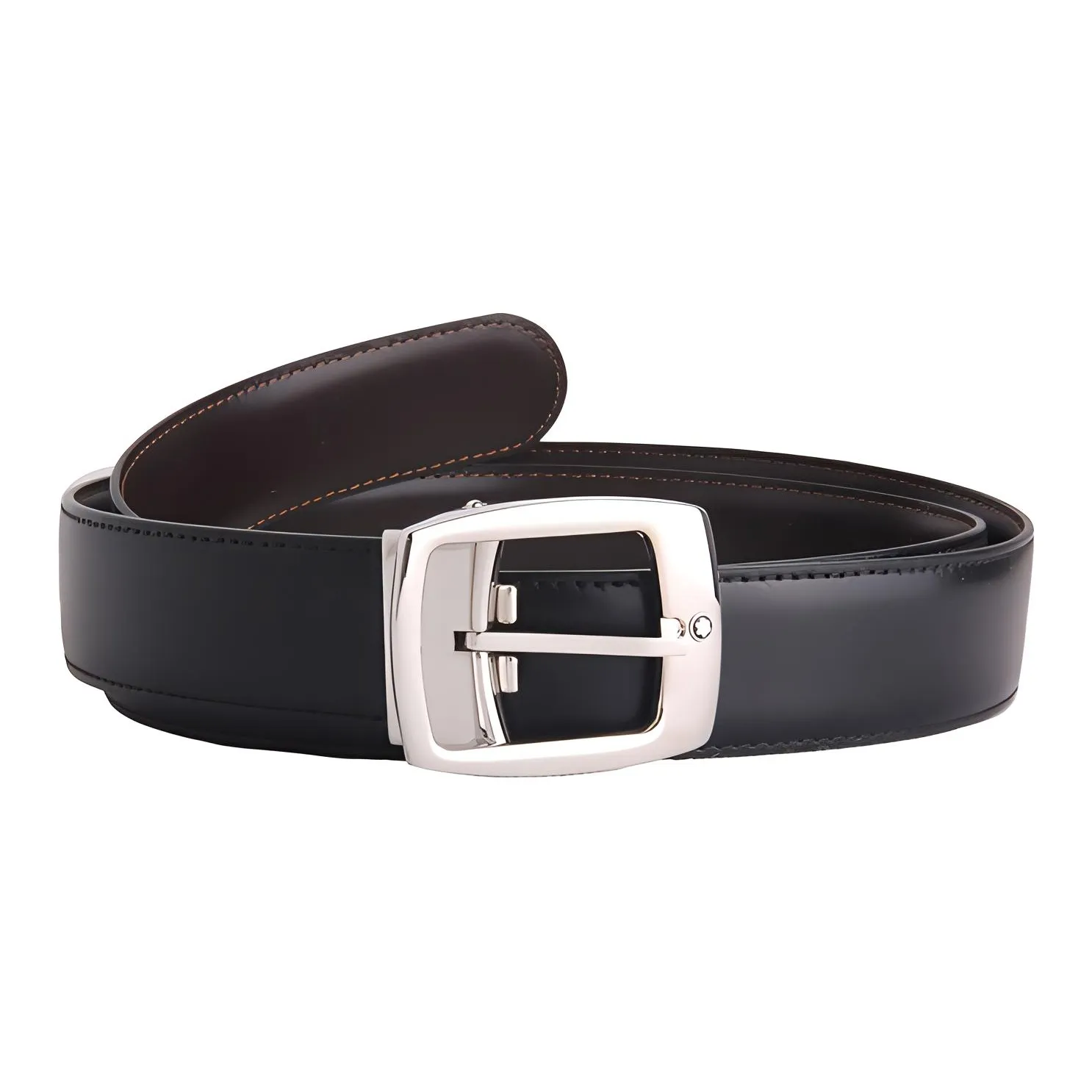 MONTBLANC Ремни из коровьей кожи Мужской Серебряный Черный Ширина 3 см