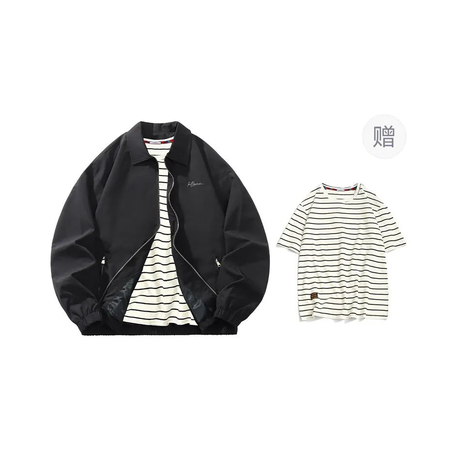 OGEK Jackets Coats Unisex Black Comes With White Stripes Short Sleeved Shirt