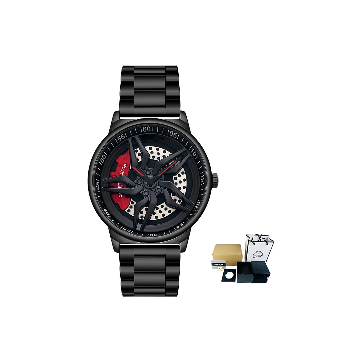 Sanda Wheel Collection Кварцевый механизм стальной ремешок часы мужские черный циферблат