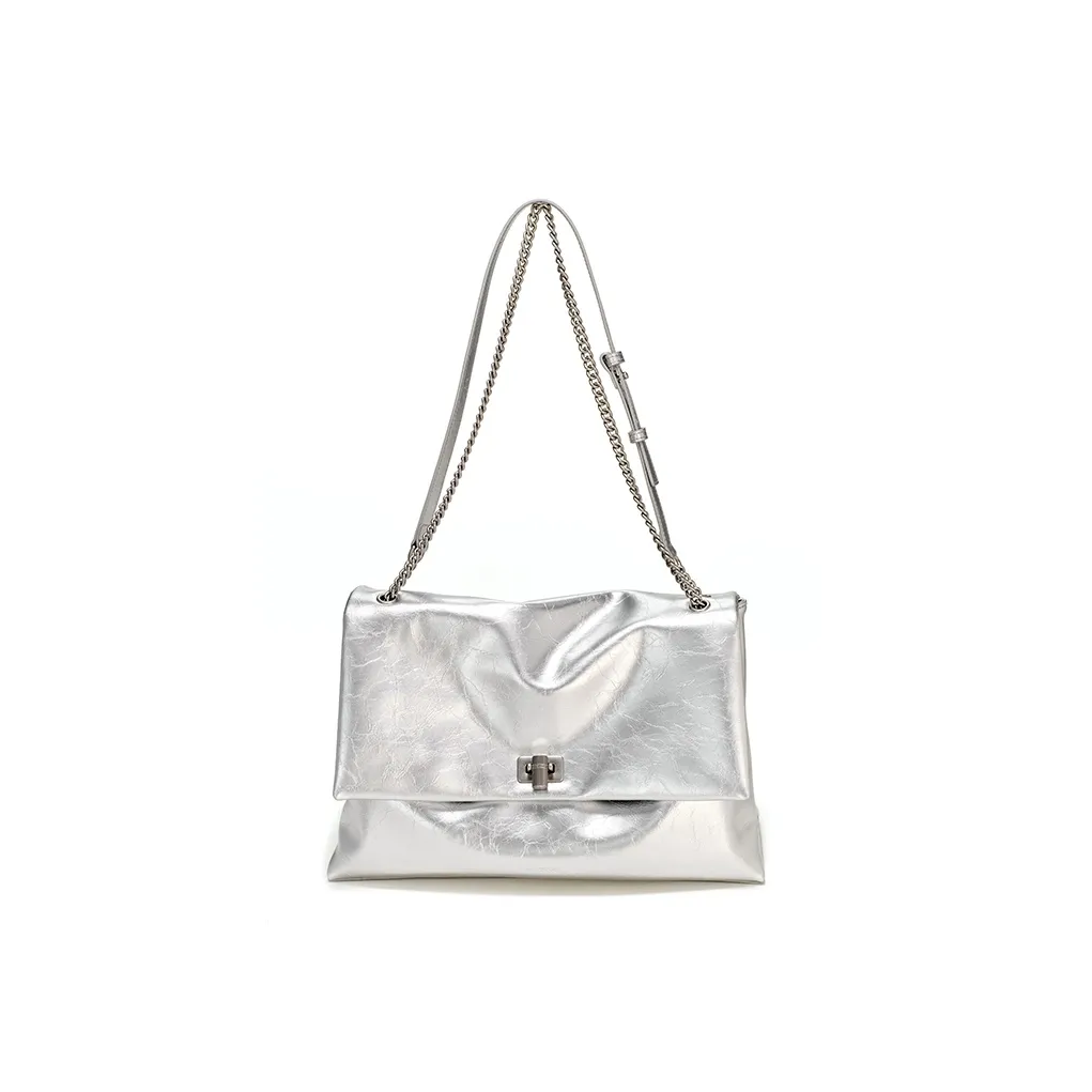 Simedin Коровья кожа Курьерская сумка Сумка через плечо Стандартная Женская Лазер Серебряный Экрю Джет Черный