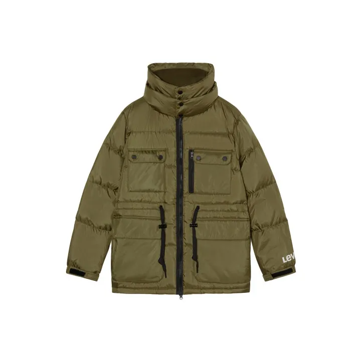 Levis Однотонный Воротник-стойка Утолщенный Пуховик Мужской Зеленый