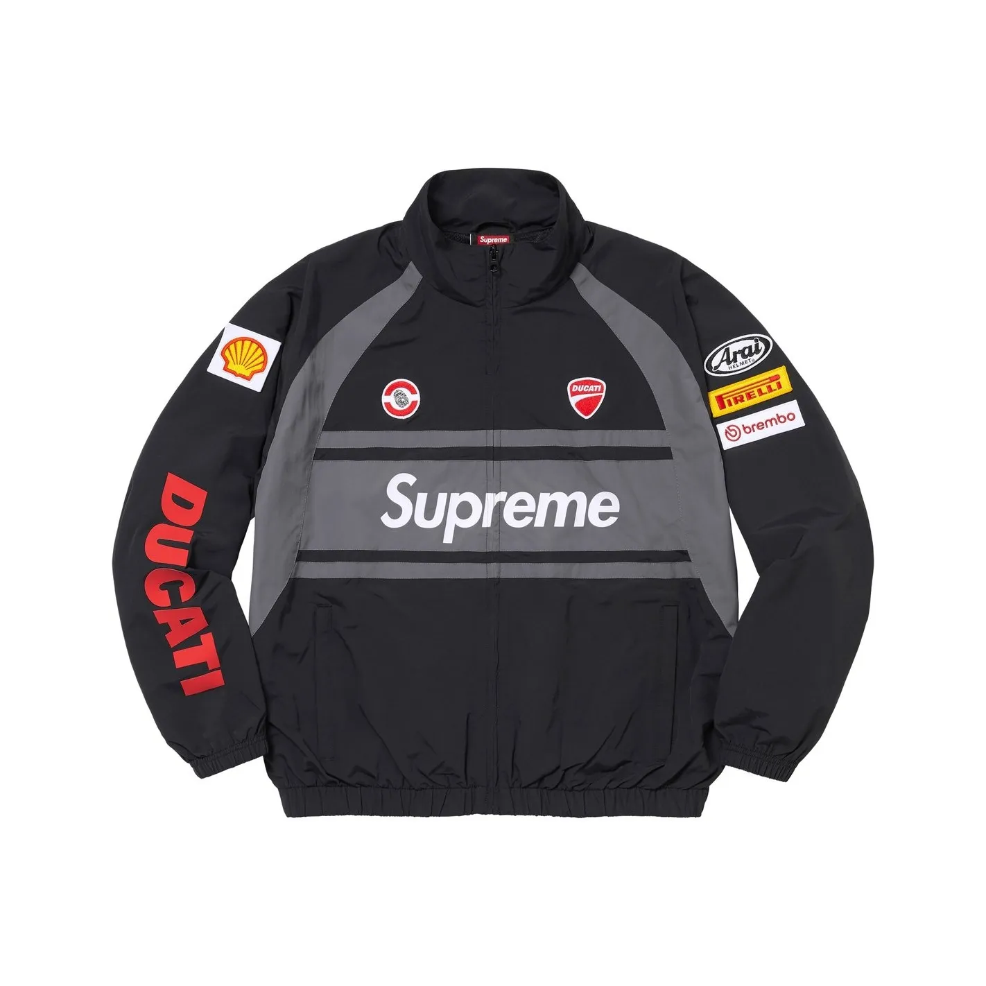 Supreme X DUCATI SS24 WEEK16 Track Jacket - Unisex Elastic Hem Zip-up Jacket With Logo Design