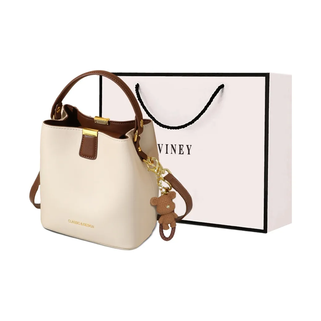 VINEY Корова Кожа Ведро-Формовая Сумка Сумка через плечо Сумка через плечо Маленькая Женская Молочный Белый