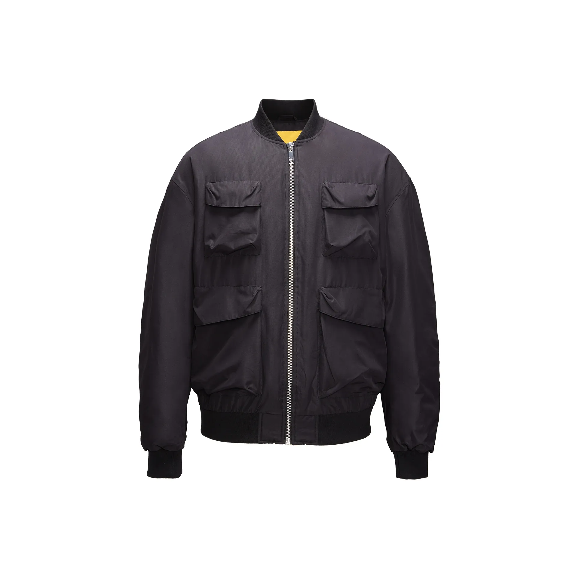 CAT Однотонный Бейсбольный воротник Свободный крой Короткий пуховик Мужской Черный