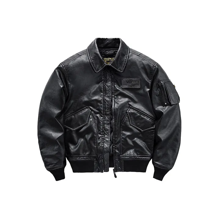 VIP Vintage Biker Leather Jacket Puffer Men's Black