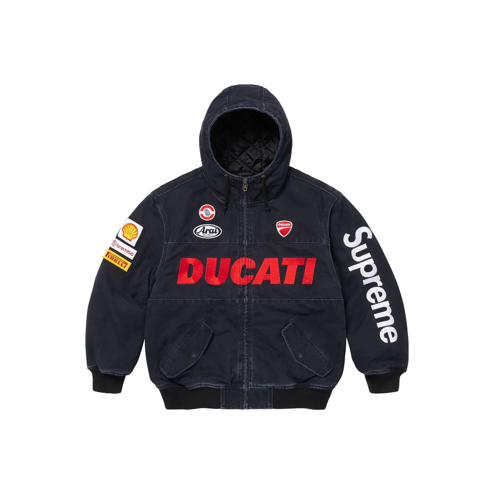 Supreme X DUCATI SS24 WEEK16 Hooded Racing Jacket Unisex Double Pocket Zipper Hooded Racing Long Sleeve Jacket