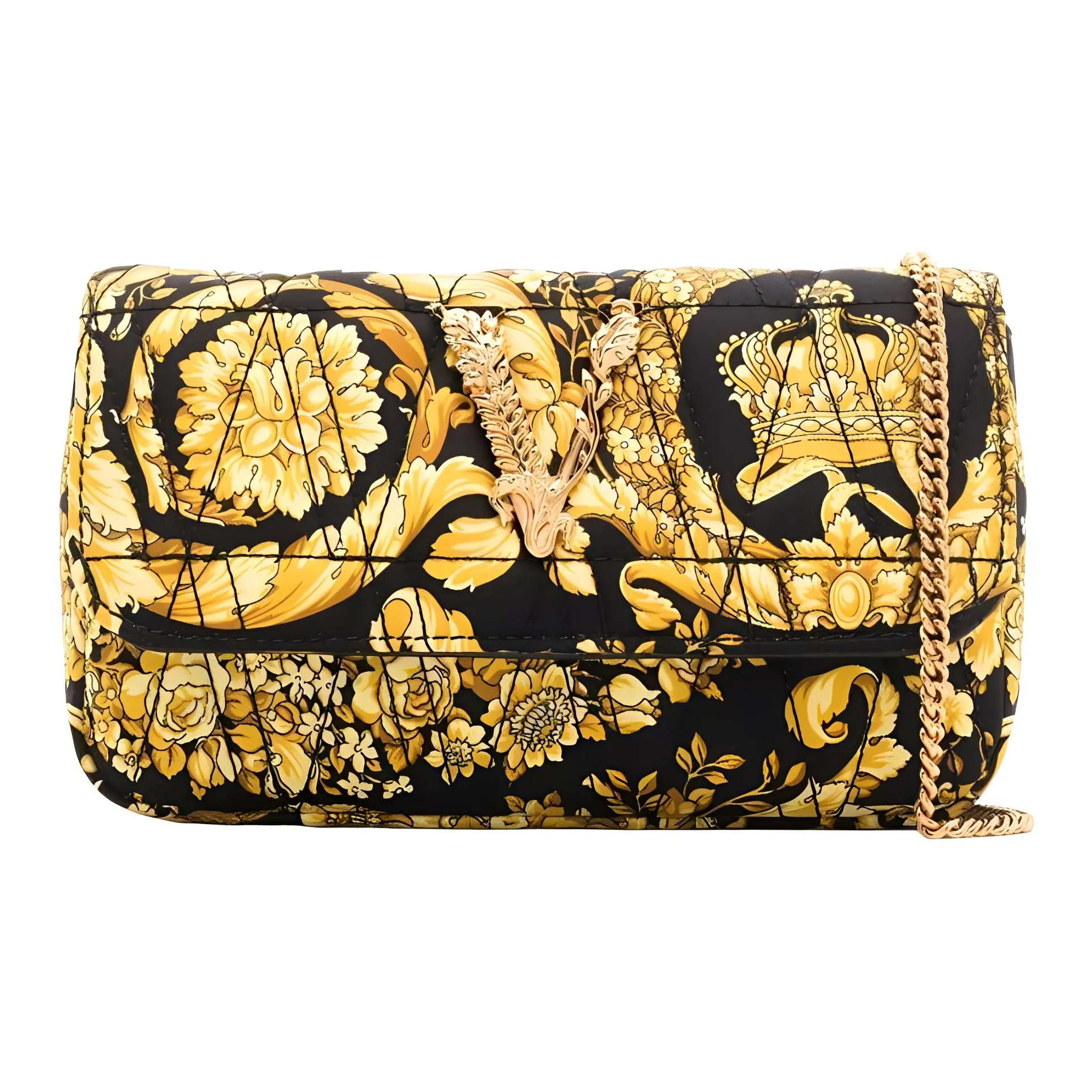 VERSACE Barocco Fabric One Shoulder Handbag Women's Black/Yellow