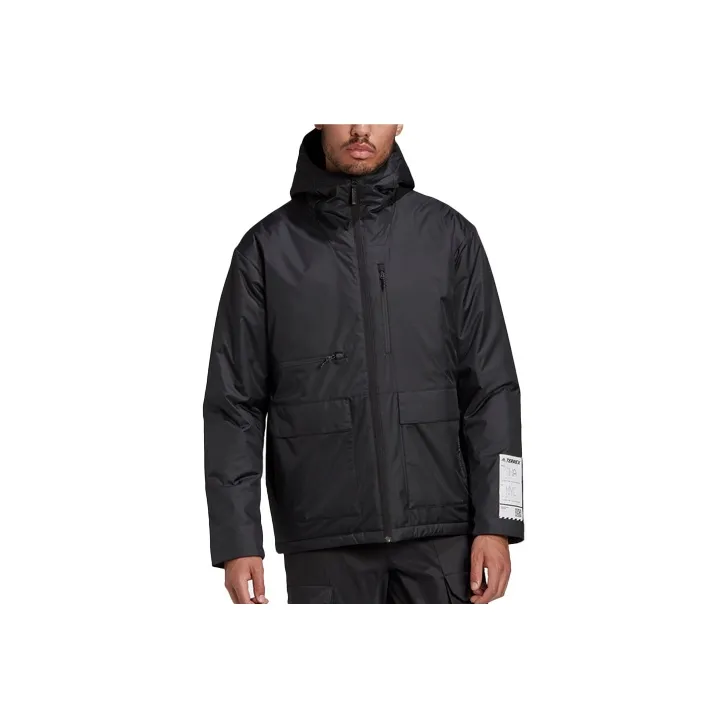 Adidas Solid Color Hooded Puffer Jacket Men's Black