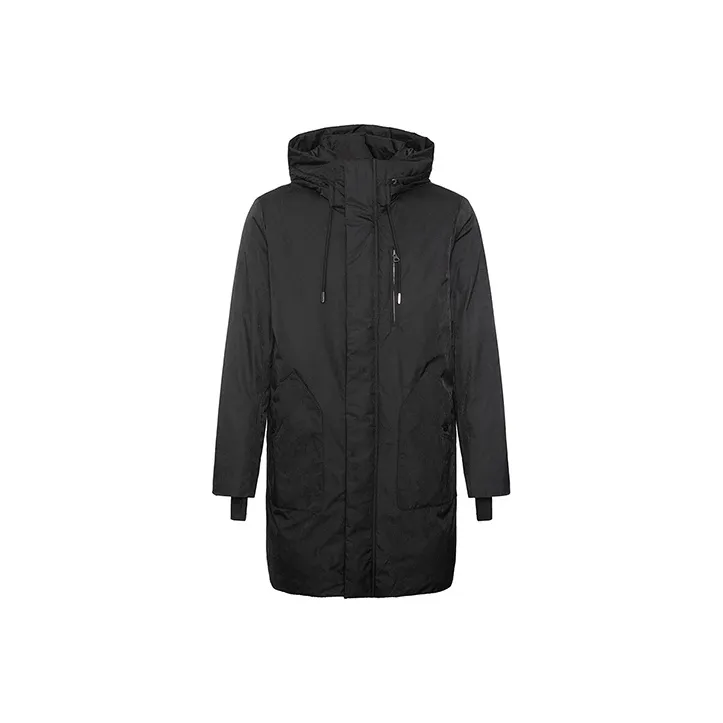 DAVID NAMAN Однотонный с капюшоном длина до середины пуховик мужской черный