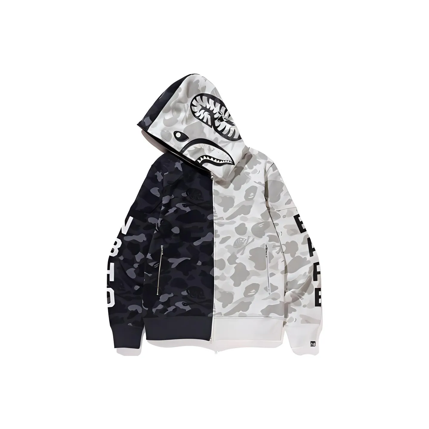 Bape X Neighborhood Split Camo Shark Full Zip Hoodie